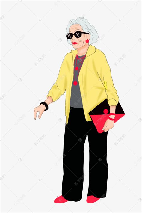 黄色衣服时髦的老年女性素材图片免费下载-千库网