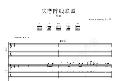 失恋阵线联盟吉他谱 草蜢 F调乐队谱 附音频-吉他谱中国