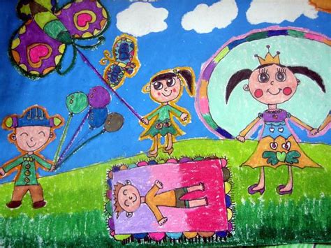 幼儿绘画作品：长颈鹿热气球 - 绘画作品