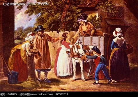 西方油画中世纪欧洲女孩乘牛车于乡间与熟人相见图片免费下载_红动中国