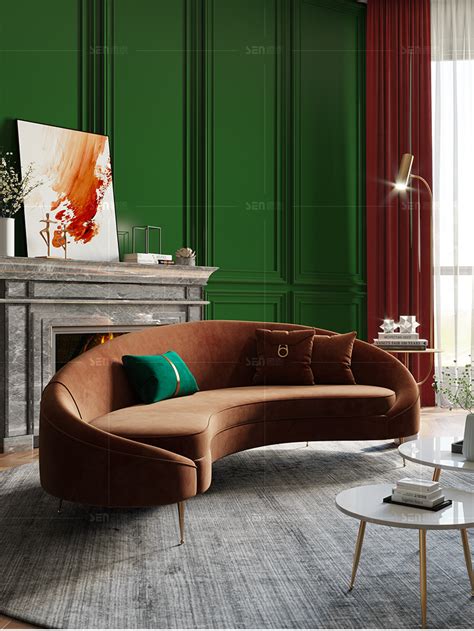 奢恩北欧现代异形布艺沙发会客厅轻奢弧形沙发设计师创意绒布沙发-美间设计