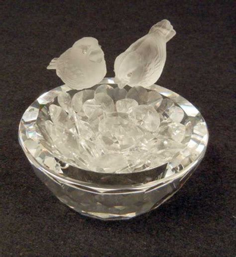Swarovski crystal bird bath, two birds seated on top, b