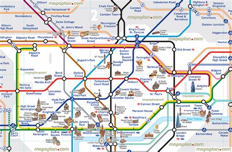 London map - London tube map with attractions - Underground stations ...