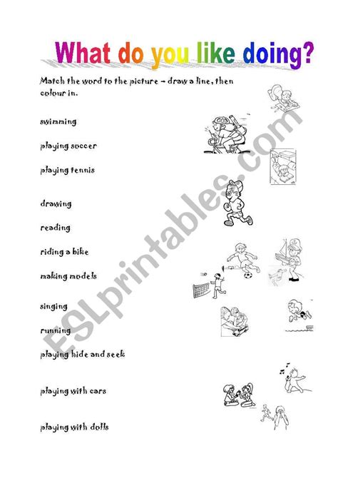English worksheets: What do you like doing?
