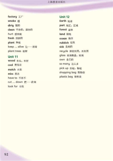 Word List单词列表|沪教版小学三年级英语下册课本2012年审定（三起）_沪教版小学课本