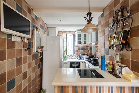 一居室彩色田园风格厨房装修设计-房天下装修效果图