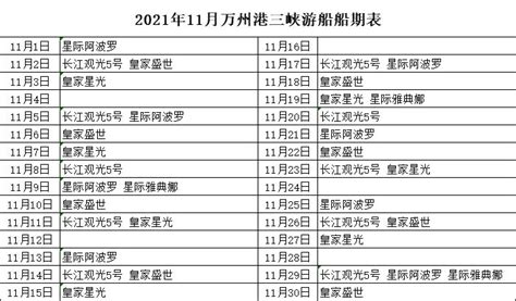 2021年11月万州港船期信息表-重庆市万州港口(集团)有限责任公司