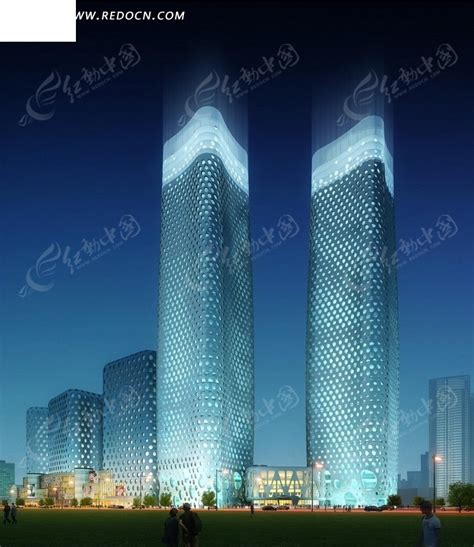 双子大厦夜景效果图PSD素材免费下载_红动中国
