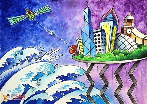 中学生科幻画获奖作品《太空城市》-露西学画画
