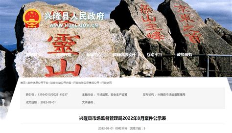 河北省承德市兴隆县市场监督管理局2022年8月案件公示表-中国质量新闻网