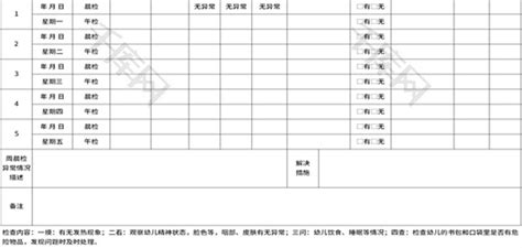 幼儿园晨午检记录表Excel模板_千库网(excelID：169892)