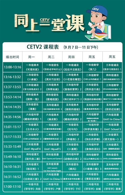 中国教育电视台同上一堂课2020年9月7-11日课程表一览- 武汉本地宝