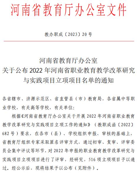 漯河职院： 获批6项河南省职业教育教学改革研究与实践项目立项项目-教务处