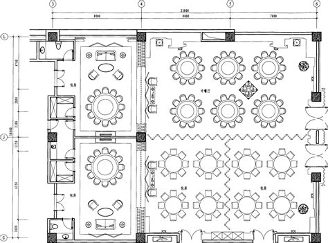 二层中餐厅平面布置图 1:100-五星级酒店设计施工-图片