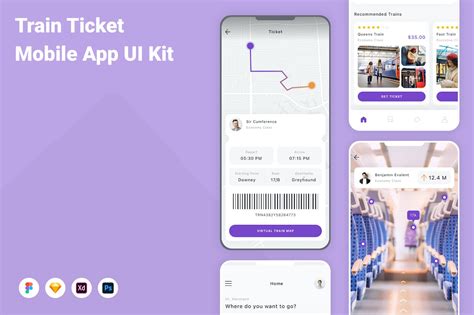 火车票预订应用程序App界面设计UI套件 Train Ticket Mobile App UI Kit – 设计小咖
