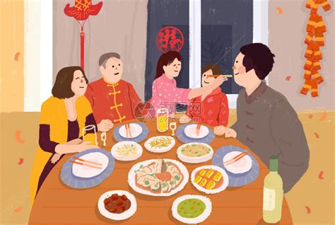 新年春节元旦主题之阖家团圆温馨治愈插画图片-千库网