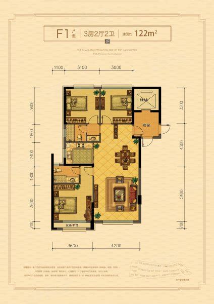 观澜国际一期F1户型，观澜国际3室2厅2卫1厨约116.69平米户型图，朝南朝向 - 牡丹江安居客