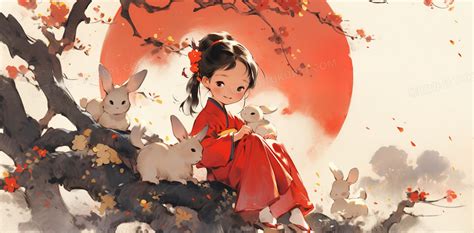 女生抱兔子头像古风动漫