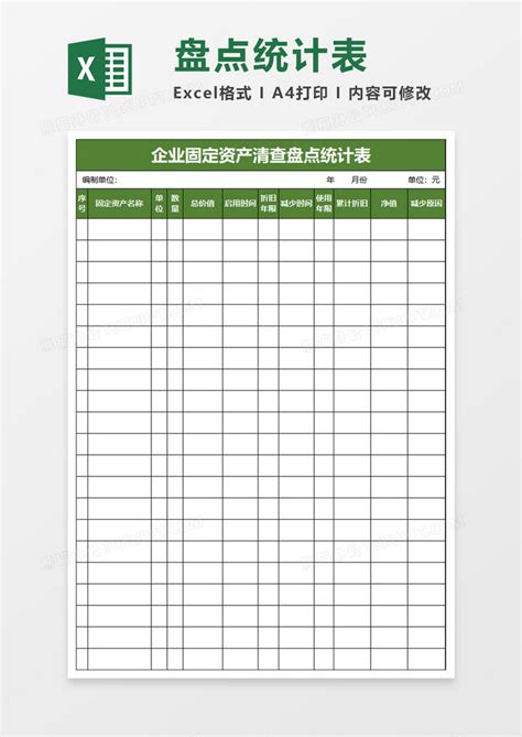 固定资产盘点统计表管理Excel模板下载_熊猫办公