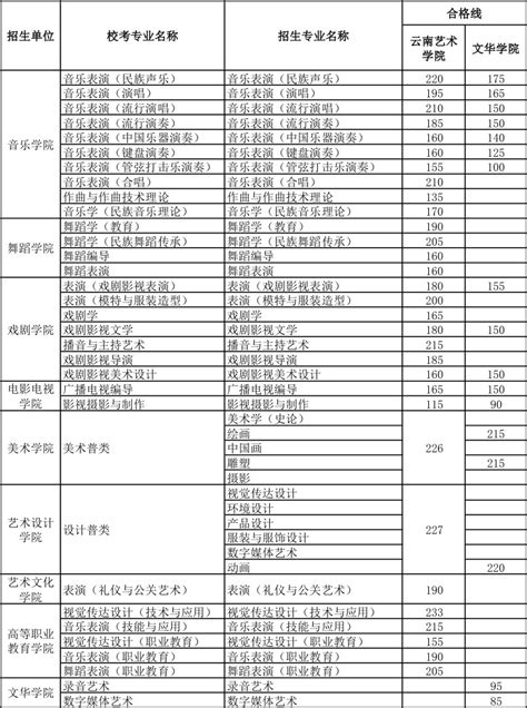 云南艺术学院2019年云南省艺术类校考合格分数线_合格线_中国美术高考网