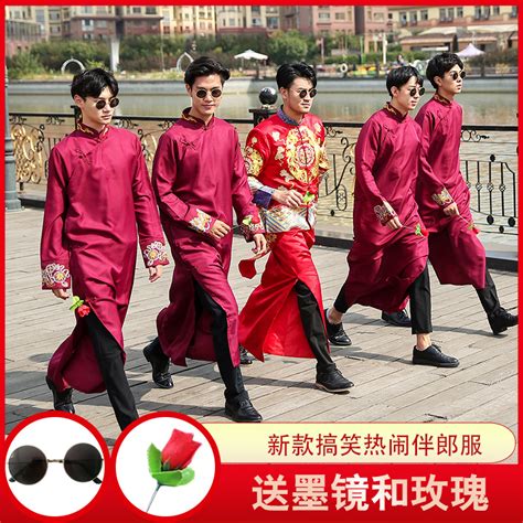 中式婚礼伴郎服兄弟装马褂搞笑创意中国风兄弟团礼服相声大褂唐装_虎窝淘