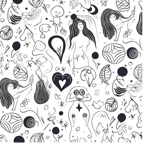Premium Vector | A black and white pattern of a woman with a heart on ...