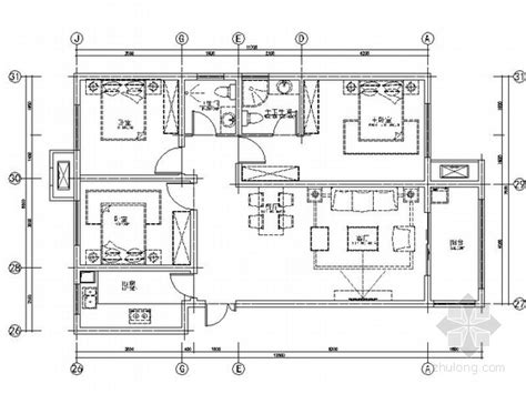 家装CAD图纸[76],现代风格3室CAD施工图全套免费下载-齐生设计职业学校