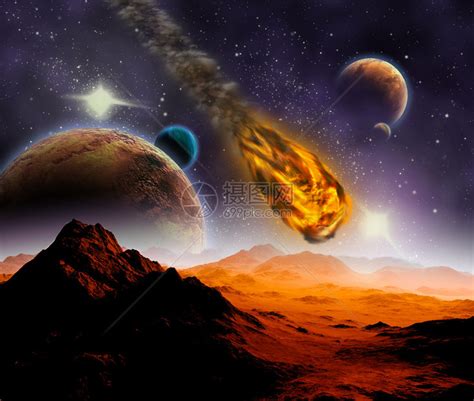 小行星对宇宙中行星的攻击流星撞插画图片下载-正版图片503351099-摄图网
