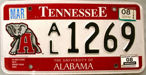 2008 Tennessee: University of Alabama License Plate (AL 1269)