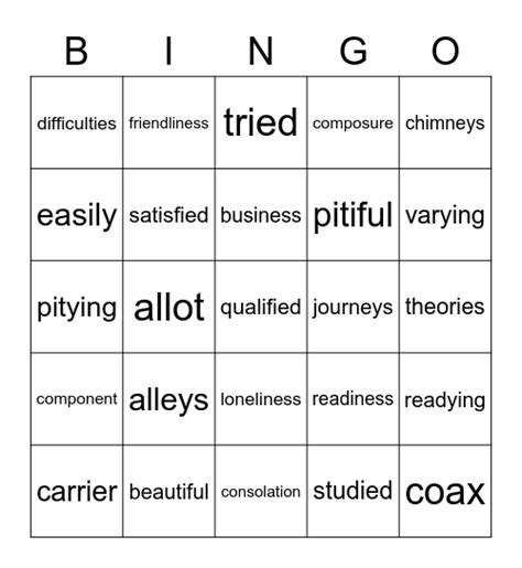 spelling List 4 7th grade Bingo Card