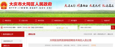 2023年黑龙江省大庆市大同区自然资源局招聘技术岗位人员公告（报名时间3月7日—9日）