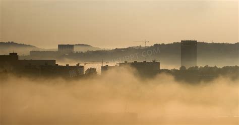在雾中隐约可见的城市摄影高清jpg格式图片下载_熊猫办公
