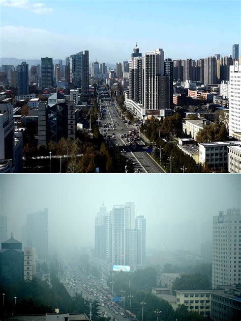 雾霾蓝天对比图： 重霾之下 城市失色
