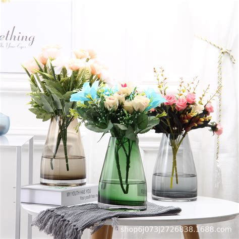 欧式条纹彩色玻璃花瓶彩色玻璃水培玻璃花瓶 鲜花干花插花器-阿里巴巴