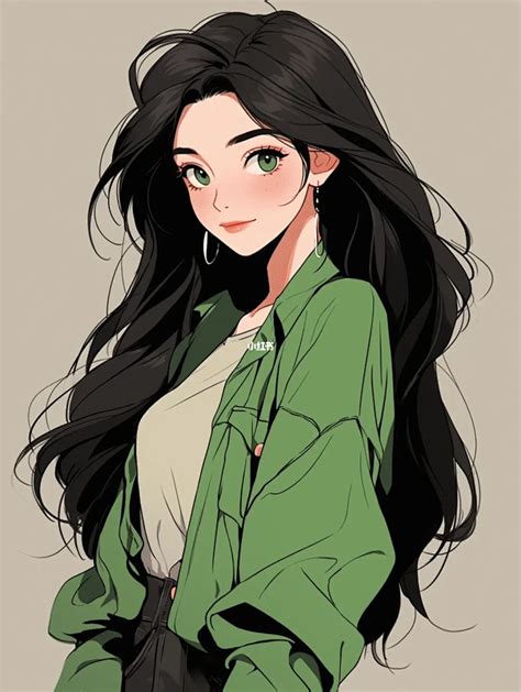 复古风绿色头像女生动漫