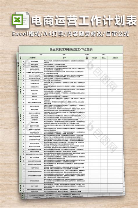 日常办公电商运营计划Excel模板_千库网(excelID：88849)