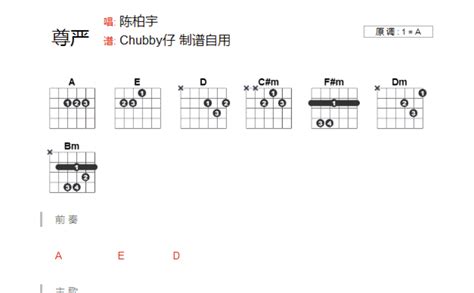 尊严吉他谱 - 陈柏宇 - A调吉他弹唱谱 - 和弦谱 - 琴谱网