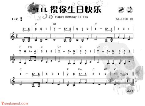 口琴初学者乐曲《祝你生日快乐》简谱与五线谱对照-口琴曲谱 - 乐器学习网