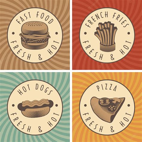 Conjunto de pancartas con comida rápida y pizza en estilo retro ...