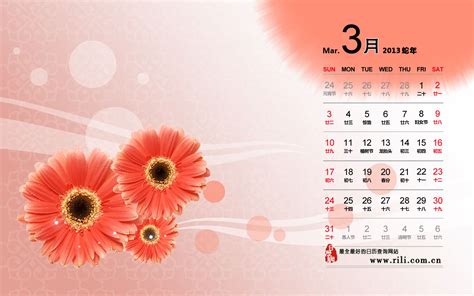 2013年3月精品花卉日历桌面壁纸【宽屏版】