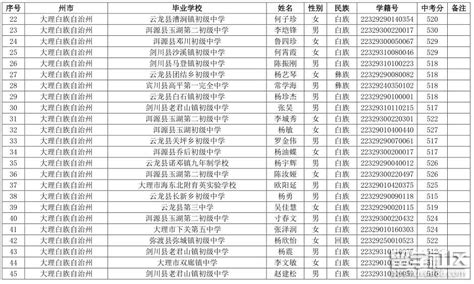 2022年中考云南民族中学民族班录取名单