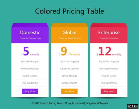彩色立体价格表网页模板免费下载html - 模板王
