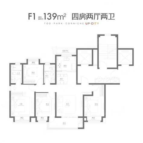 保利光合上城/跃城上城F1户型，保利光合上城/跃城4室2厅2卫1厨约139.00平米户型图，朝南朝向 - 上海安居客