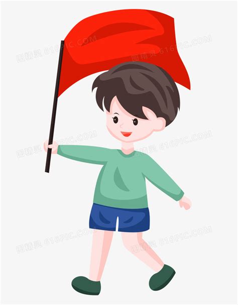 国庆节之手绘卡通拿着红旗的男孩子1图片免费下载_PNG素材_编号158ix9o6q_图精灵