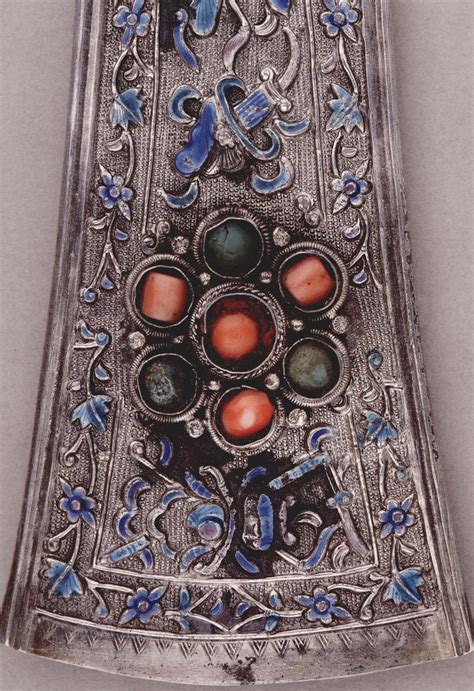 三式蒙古族鑲珊瑚松石銀扁方-传统首饰-图片