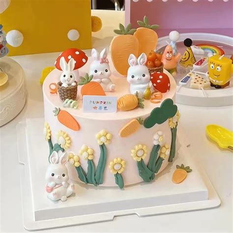 水壶可爱兔子蛋糕装饰摆件粉色热气球插牌创意相机派对甜品台_虎窝淘