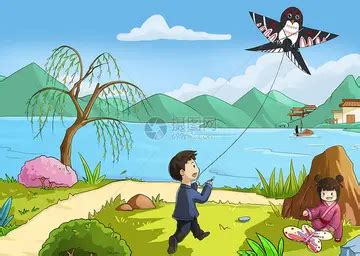 和孩子一起放风筝的父亲人物手绘插画PNG图片素材下载_孩子PNG_熊猫办公