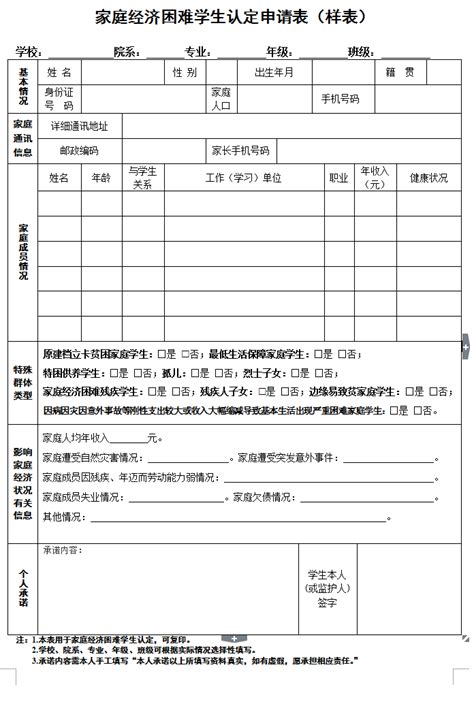 家庭经济困难学生认定申请表（样表）-天津中医药大学 党委学工部学生处