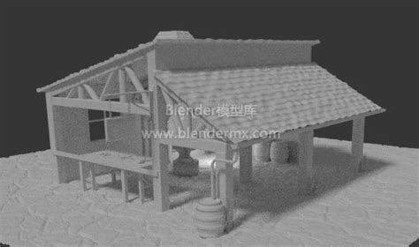 blender中世纪铁匠作坊建筑房屋3d模型素材资源下载-Blender模型库