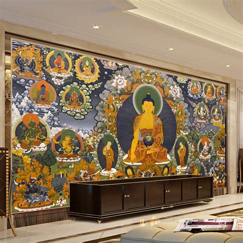 释迦牟尼无缝大型壁画唐卡佛像佛教文化寺庙佛堂酒店背景墙纸壁纸-阿里巴巴